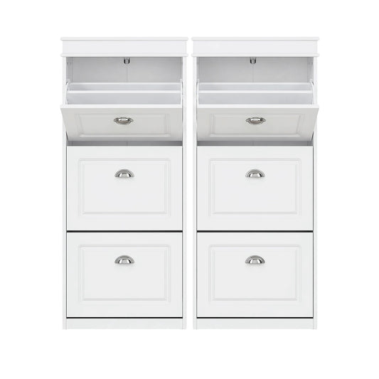 Artiss 2x Shoe Cabinet Storage Organiser 3 Flip Drawer White