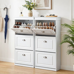 Artiss 2x Shoe Cabinet Storage Organiser 3 Flip Drawer White
