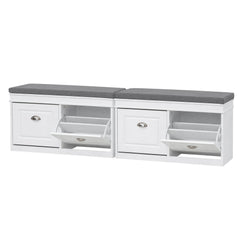 Artiss 2x Shoe Bench Set Flip Drawer White