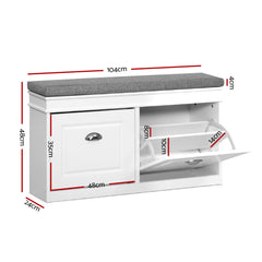 Artiss 2x Shoe Bench Set Flip Drawer White