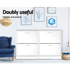Artiss 2x Shoe Cabinet Storage Organiser 2 Flip Drawer White