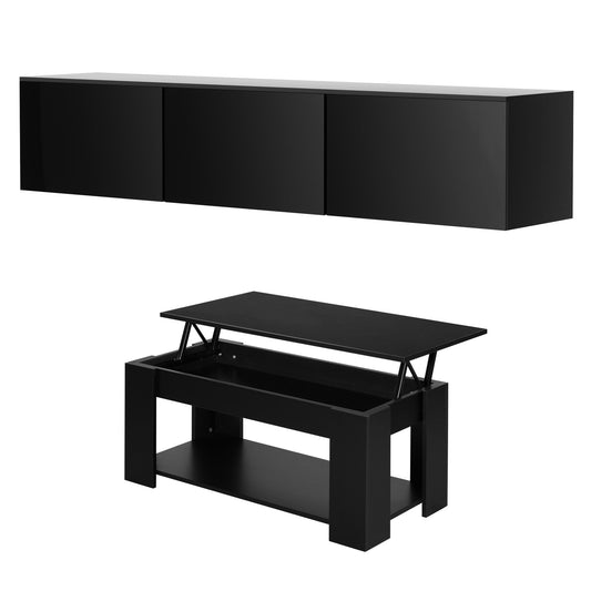 Artiss TV Unit & Coffee Table Set Storage Cabinet Black