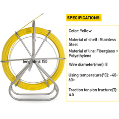 Alston 8mm 150M Fish Tape Puller Fiberglass Rodder with Steel Reel Cage Guiding Cable Duct Rodder Snake Copper Wire Telstra NBN Tool Non-Conduct
