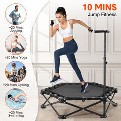 Foldable Fitness Rebounder Mini Elastic Quiet Trampoline 107x91cm with 3-Level Adjustable Handle Non-Slip Home Bouncer Cardio Training Max Load 330lbs