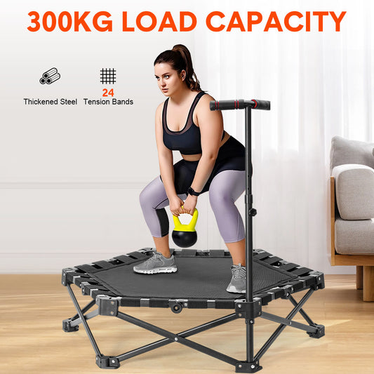 Foldable Fitness Rebounder Mini Elastic Quiet Trampoline 107x91cm with 3-Level Adjustable Handle Non-Slip Home Bouncer Cardio Training Max Load 330lbs