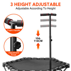 Foldable Fitness Rebounder Mini Elastic Quiet Trampoline 107x91cm with 3-Level Adjustable Handle Non-Slip Home Bouncer Cardio Training Max Load 330lbs