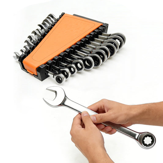 12Pcs 6-19mm Ratchet Spanners Set Combination Flexi Wrench Kit Vanadium Steel Precision Spanner with Storage Organizer for Home Plumber Bike Car Repairs