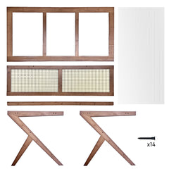 Rattan Coffee Table 104cm Mid-Century Modern Z-Shaped Boho Center Table with Fluted Glass Top and Storage for Living Room Small Space Apartment Brown