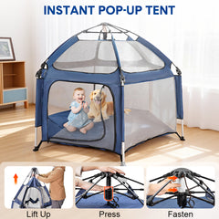 Foldable Playpen Lightweight Pop up Playpen Safe and Sun protection with UV Canopy and Travel Bag for Baby Pet Indoor Outdoor Activities Yard Beach Travel