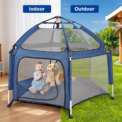Foldable Playpen Lightweight Pop up Playpen Safe and Sun protection with UV Canopy and Travel Bag for Baby Pet Indoor Outdoor Activities Yard Beach Travel