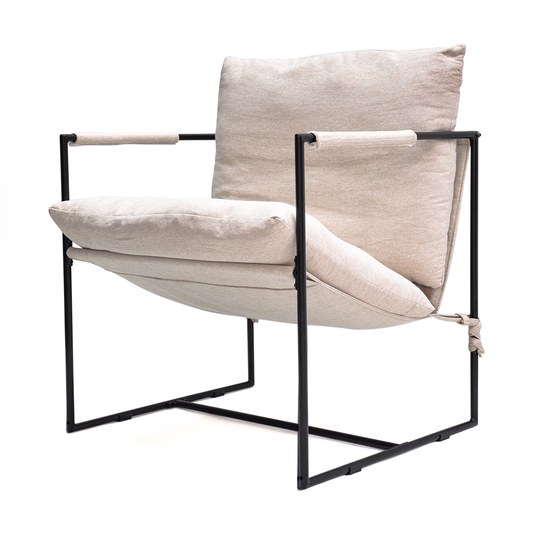 Cozy Metal Framed Armchair Modern Accent Sling Chair Ergonomic Plush Comfort Reclined Seat With Armrest and Upholstered Soft Foam Cushion for Living Room