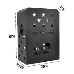 Alpen Outdoor Latch Jerry Can Holder With Lid 3mm Thickness Aluminium For 20L Fuel Tank For Camping Caravans 4WD Trailer Canopy Camper L38xD52xW21.5cm Black