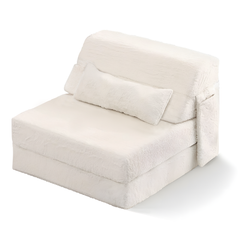 Folding Fur Sofa Bed Convertible Boneless Single Chaise Lounge and Futon with Pillow and Washable Cover High Rebound Sponge Couch for Guest Living Room Dorm