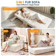 Folding Fur Sofa Bed Convertible Boneless Single Chaise Lounge and Futon with Pillow and Washable Cover High Rebound Sponge Couch for Guest Living Room Dorm