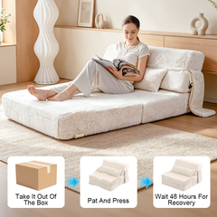 Folding Fur Sofa Bed Convertible Boneless Single Chaise Lounge and Futon with Pillow and Washable Cover High Rebound Sponge Couch for Guest Living Room Dorm