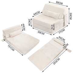 Folding Fur Sofa Bed Convertible Boneless Single Chaise Lounge and Futon with Pillow and Washable Cover High Rebound Sponge Couch for Guest Living Room Dorm