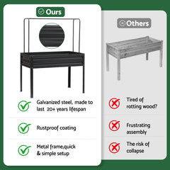 Green Fingers Elevated Metal Garden Bed Kit w Mini Greenhouse Cover 116x60cm Stand-Up Height Trellis