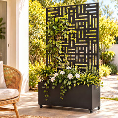 Green Fingers Mobile Planter Box Garden Bed with Trellis Privacy Screen & Lockable Wheels for Climbing Plants