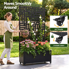Green Fingers Mobile Planter Box Garden Bed with Trellis Privacy Screen & Lockable Wheels for Climbing Plants
