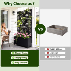 Green Fingers Mobile Planter Box Garden Bed with Trellis Privacy Screen & Lockable Wheels for Climbing Plants