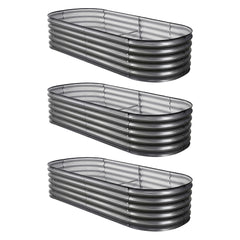 Green Fingers 3 Pcs Raised Garden Bed Kit Oval Galvanized Steel Planter Boxes 160x80x42cm, Heavy Duty Metal Elevated Garden Bed for Vegetables Flowers Herbs, with Safety Edging, Gloves & Pegs Included