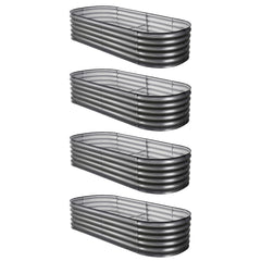 Green Fingers 4 Pcs Raised Garden Bed Kit Oval Galvanized Steel Planter Boxes 160x80x42cm, Heavy Duty Metal Elevated Garden Bed for Vegetables Flowers Herbs, with Safety Edging, Gloves & Pegs Included
