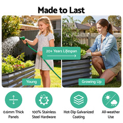 Green Fingers 3 Pcs Raised Garden Bed Kit Oval Galvanized Steel Planter Boxes 240x80x42cm, Heavy Duty Metal Elevated Garden Bed for Vegetables Flowers Herbs, with Safety Edging, Gloves & Pegs Included