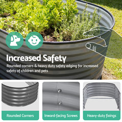 Green Fingers 4 Pcs Raised Garden Bed Kit Oval Galvanized Steel Planter Boxes 240x80x42cm, Heavy Duty Metal Elevated Garden Bed for Vegetables Flowers Herbs, with Safety Edging, Gloves & Pegs Included