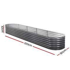 Green Fingers Garden Bed 320X80X42cm Oval Planter Box Raised Container Galvanised