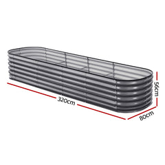 Green Fingers 3 Pcs Raised Garden Bed Kit Oval Galvanized Steel Planter Boxes 320x80x56cm, Heavy Duty Metal Elevated Garden Bed for Vegetables Flowers Herbs, with Safety Edging, Gloves & Pegs Included