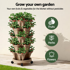 Green Fingers Garden Bed 5 Tier Vertical Garden Grey Strawberry Stackable Planters Herb Petunias Tan
