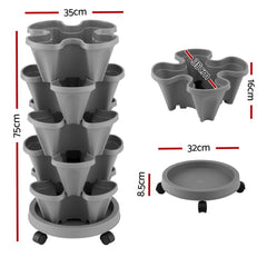 Green Fingers Raised Garden Bed 5 Tier Vertical Garden Grey Strawberry Stackable Planters Herbs Petunias