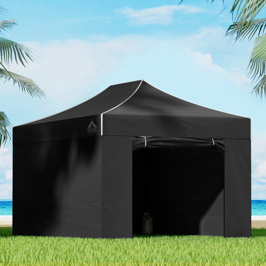 Instahut Gazebo Pop Up Marquee 3x4.5 Folding Tent Wedding Gazebos 500D Black