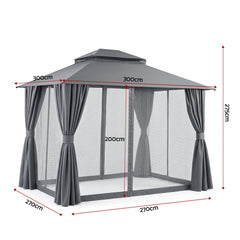 Instahut Gazebo 3x3m Canopy Outdoor Steel Frame Patio Tent Curtains Marquee Grey