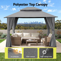 Instahut Gazebo 3x3m Canopy Outdoor Steel Frame Patio Tent Curtains Marquee Grey