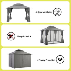 Instahut Gazebo 3x3m Canopy Outdoor Steel Frame Patio Tent Curtains Marquee Grey