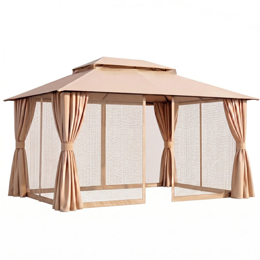 Instahut Gazebo 3x4m Canopy Outdoor Steel Frame Patio Tent Curtains Marquee Beige