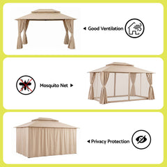 Instahut Gazebo 3x4m Canopy Outdoor Steel Frame Patio Tent Curtains Marquee Beige