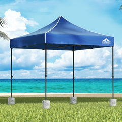 Instahut Gazebo Pop Up 3x3m w/Base Podx4 Marquee Folding Outdoor Wedding Camping Tent Shade Canopy Blue
