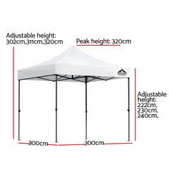 Instahut Gazebo Pop Up Marquee 3x3 Folding Tent Outdoor Camping 500D Oxford