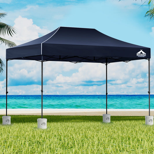 Instahut Gazebo Pop Up 3x4.5m w/Base Podx4 Marquee Folding Outdoor Wedding Camping Tent Shade Canopy Navy