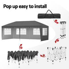Instahut Gazebo 3x6m Pop Up Marquee Wedding Party Outdoor Camping Canopy Grey