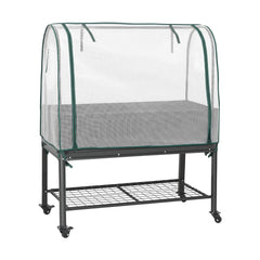 Green Fingers Mobile Raised Garden Bed with Greenhouse Cover Storage Shelf for Tomato Vegetables Herb Charcoal
