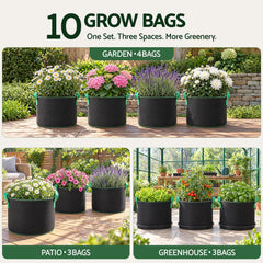 Green Fingers 15 Gallon Grow Bags 300gsm thick Aeration Fabric Pots 10 Pack