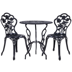 Gardeon 3PC Outdoor Setting Bistro Set Chairs Table Cast Aluminum Rose Black