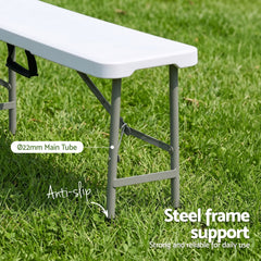 Gardeon 180cm Folding Garden Bench Portable Trestle Seat HDPE Fold In Half White