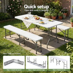 Gardeon 180cm Folding Garden Bench Portable Trestle Seat HDPE Fold In Half White