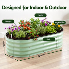 Green Fingers Self Watering Oval Garden Bed Galvanised for Balcony Deck 120x60x30cm