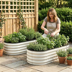 Green Fingers Raised Garden Bed 2 Pack Galvanised Planter Box Rust Resistant 120x60x30cm White
