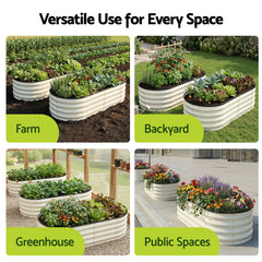 Green Fingers Raised Garden Bed 2 Pack Galvanised Planter Box Rust Resistant 120x60x30cm White